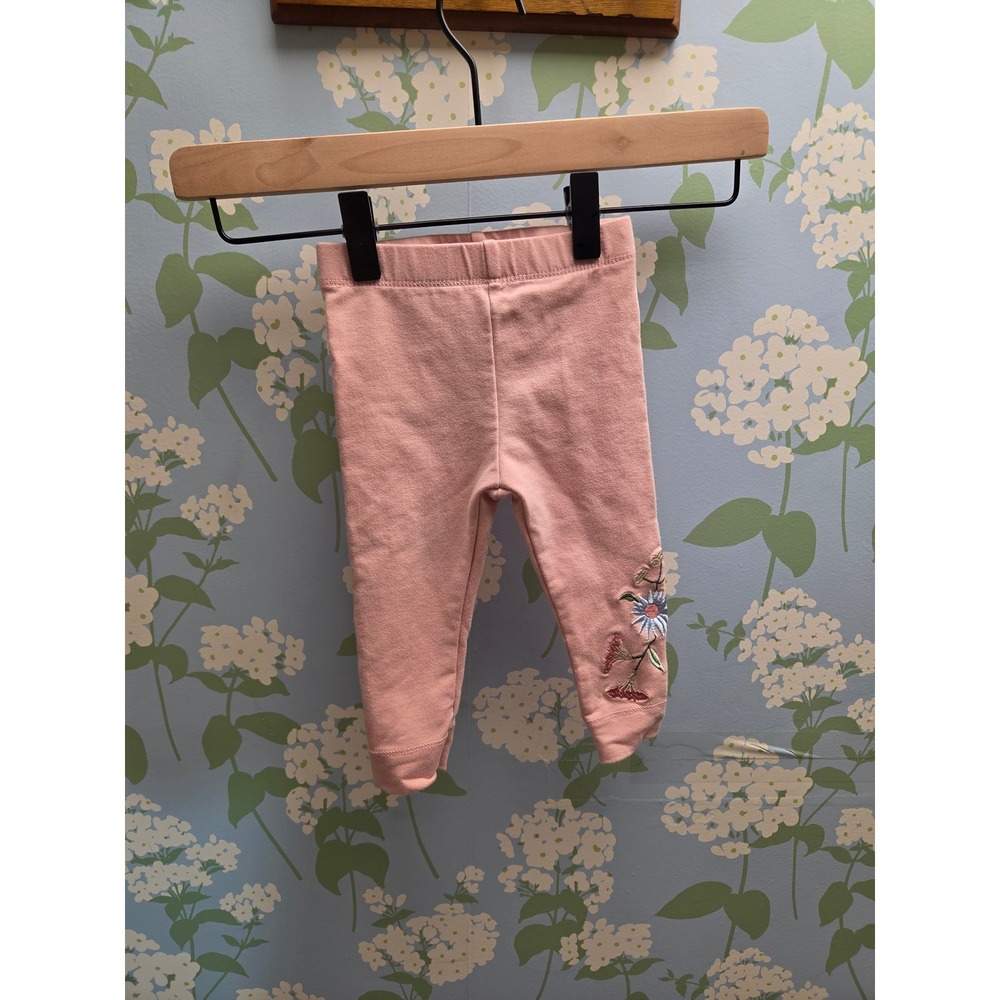 Miles the Label Organic Cotton Floral Embroidered Leggings Pink 12M